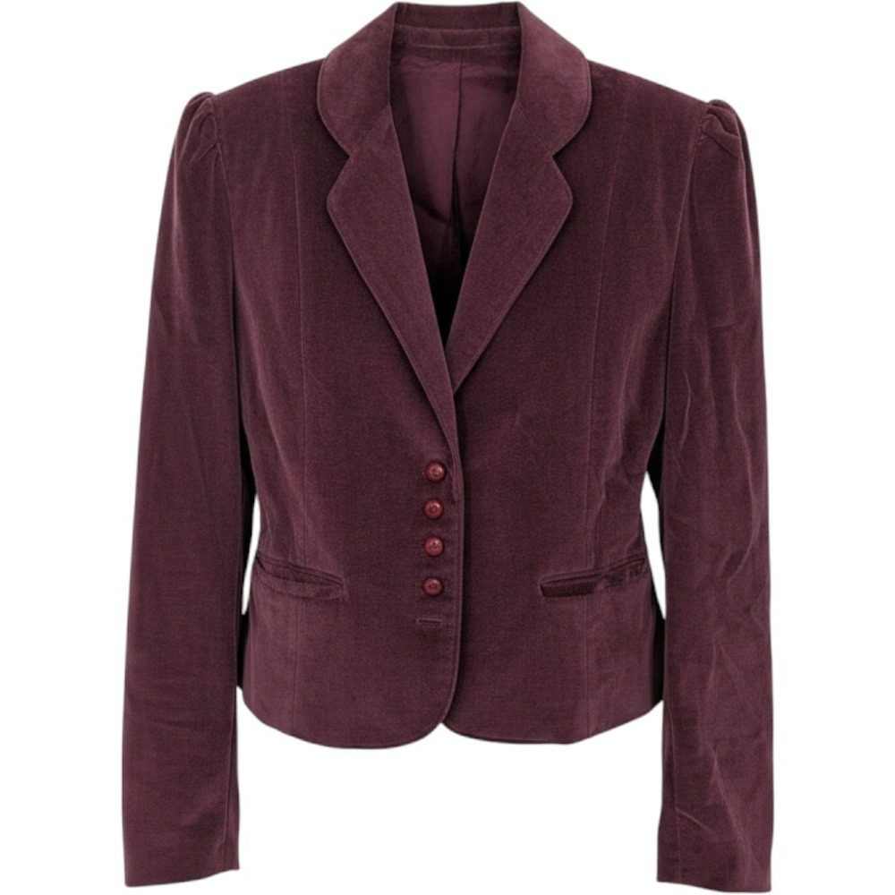 Vintage Blazer Women 11 Purple Cotton Velvet Crop Puff Sleeve Steampunk Coquette